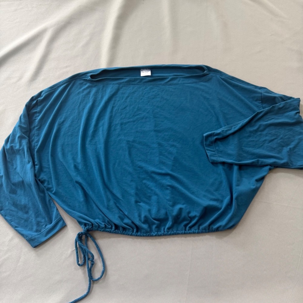 Athleta Cool Down Crop Top Women's Large Boat Neck Drawstring Hem Yoga Studio
